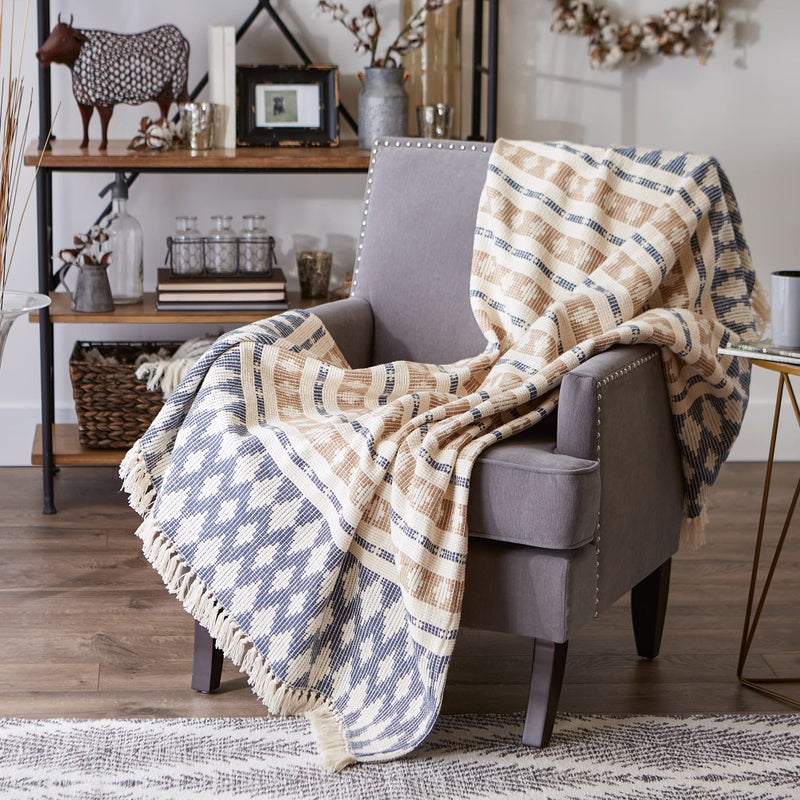 DII California Casual, Colby Southwest Woven Throw, French Blue & Stone, 50x60 - Image 5